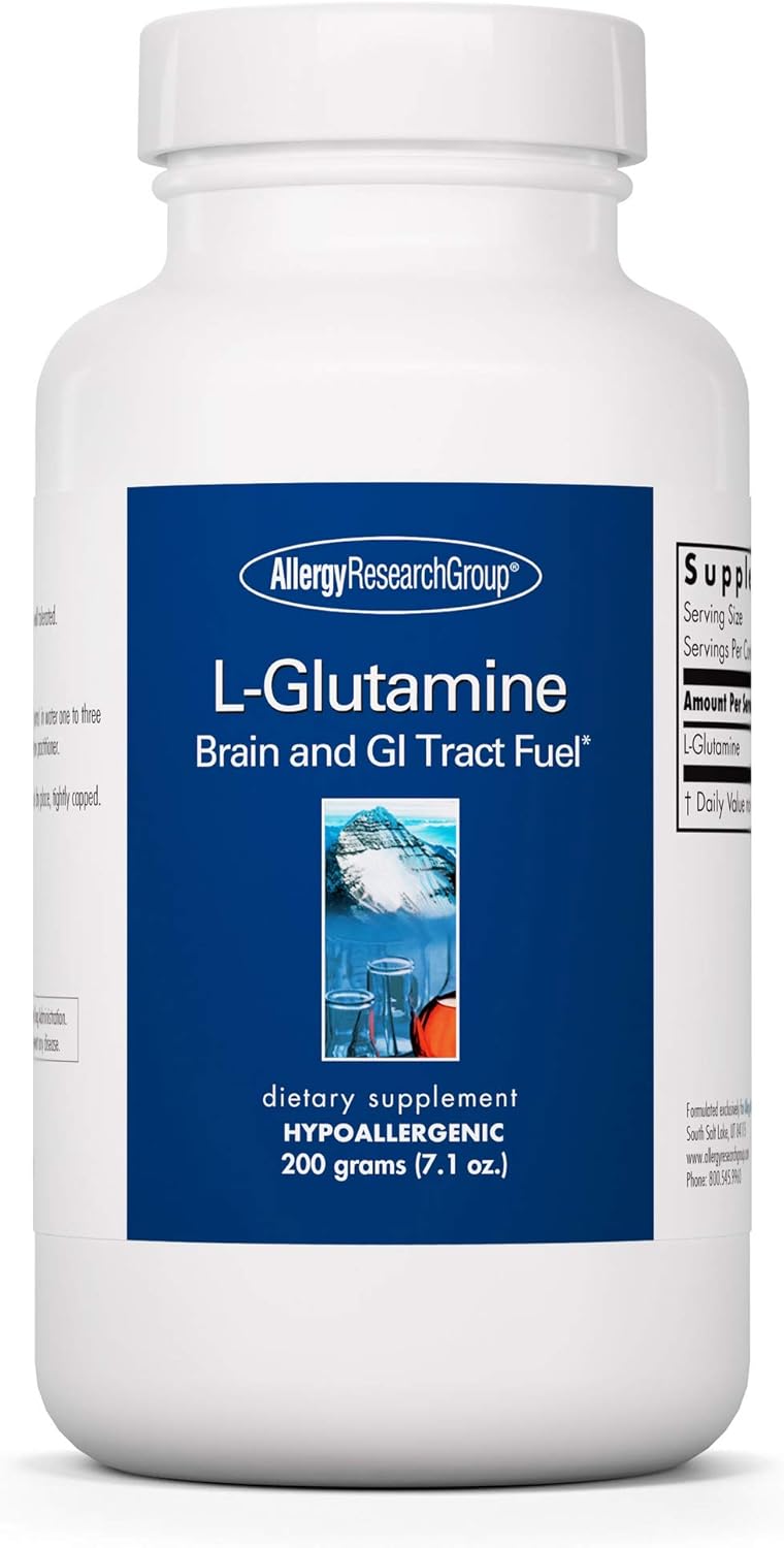 Allergy Research Group L-Glutamine Powder - Pure Free Form Amino Acid Supplement for Gut Health - 7.1 Ounce Bottle for Men & Women