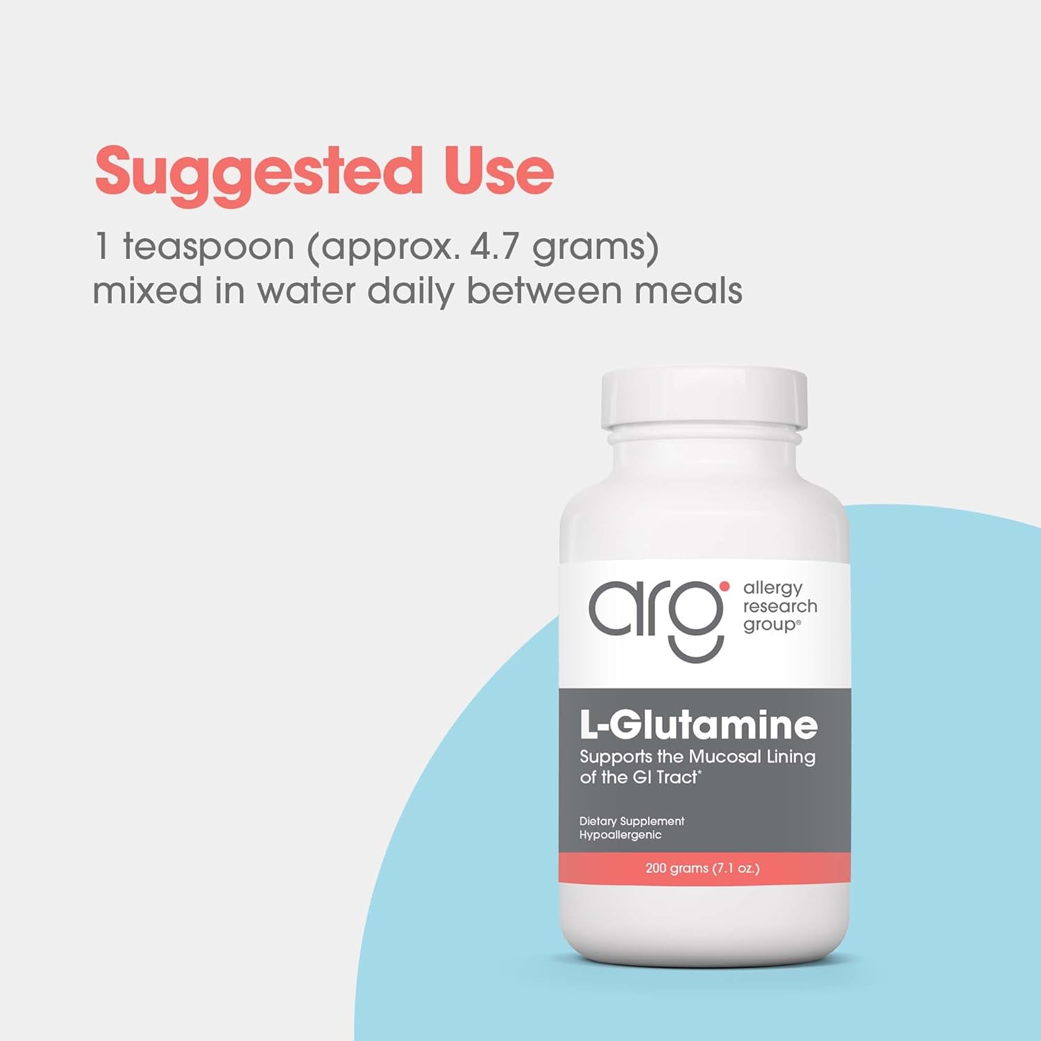 Allergy Research Group L-Glutamine Powder - Pure Free Form Amino Acid Supplement for Gut Health - 7.1 Ounce Bottle for Men & Women