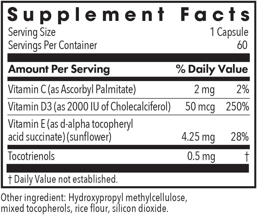 Allergy Research Group Super D3 Vegetarian Capsules - Bone & Immune Support Supplement with Vitamin C & E - 60 Count
