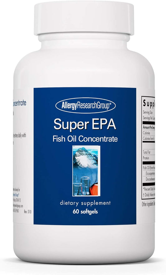 Allergy Research Group Super EPA Fish Oil Concentrate Capsules - Omega 3 Supplement with EPA and DHA - Sustainably-Sourced Anchovies - 60 Count