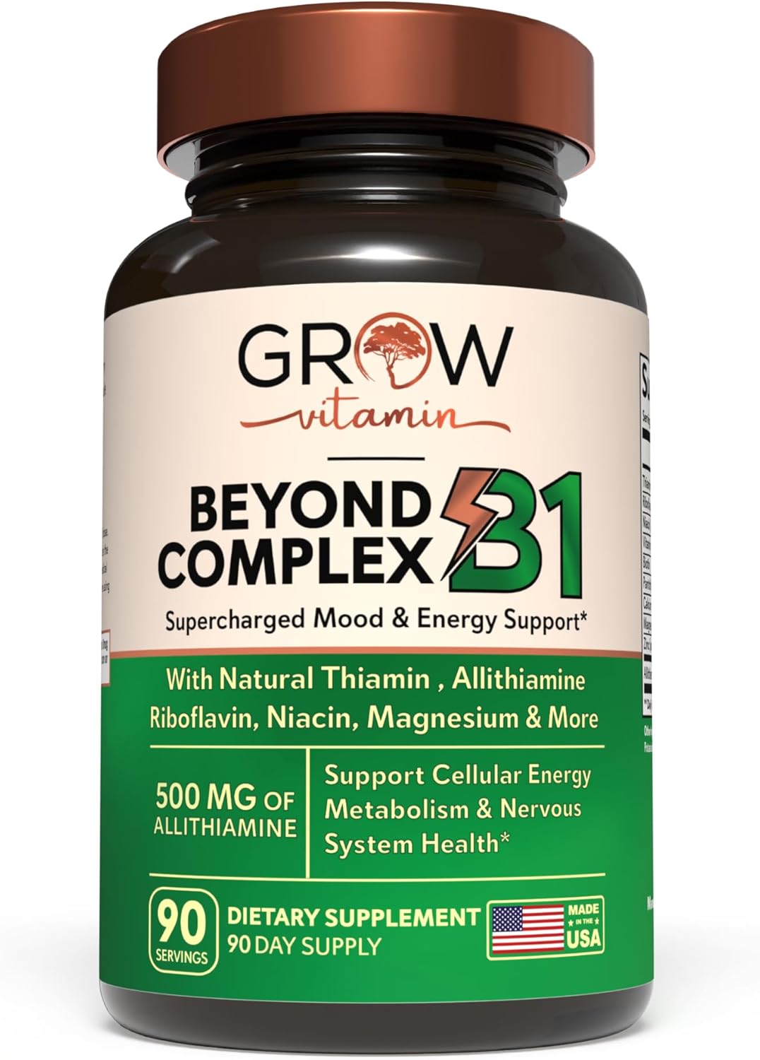 Allithiamine Natural Vitamin B1 Supplement - Essential B-Vitamins for Energy, Mood, & Nervous System - 90 Capsules