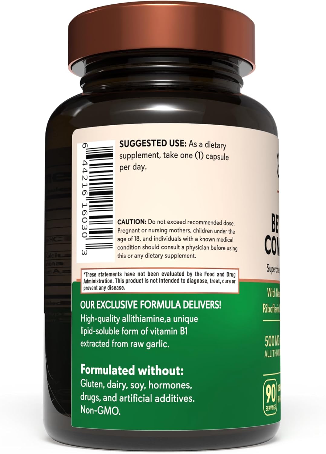 Allithiamine Natural Vitamin B1 Supplement - Essential B-Vitamins for Energy, Mood, & Nervous System - 90 Capsules