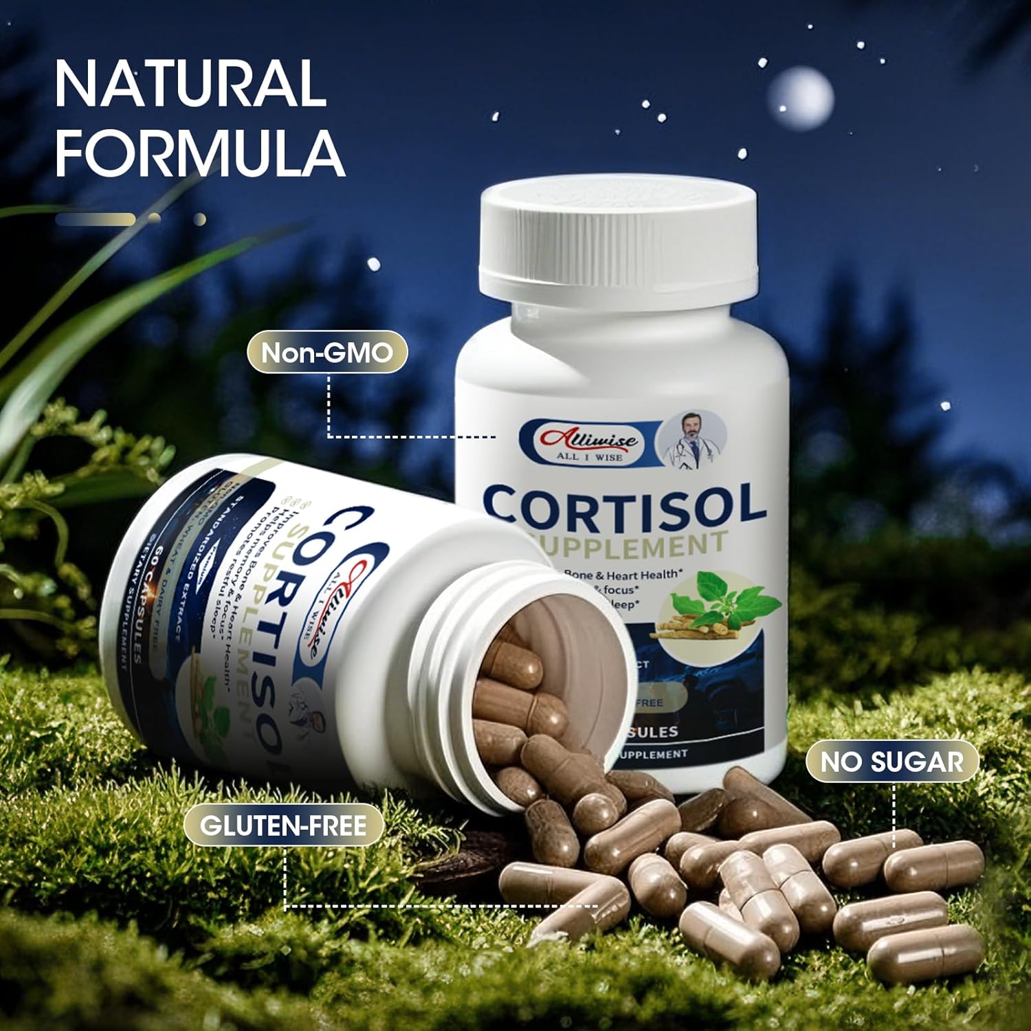 Alliwise Cortisol Reducer Supplement for Women with Magnesium, Ashwagandha, Rhodiola, L-Theanine - 10-in-1 Manager