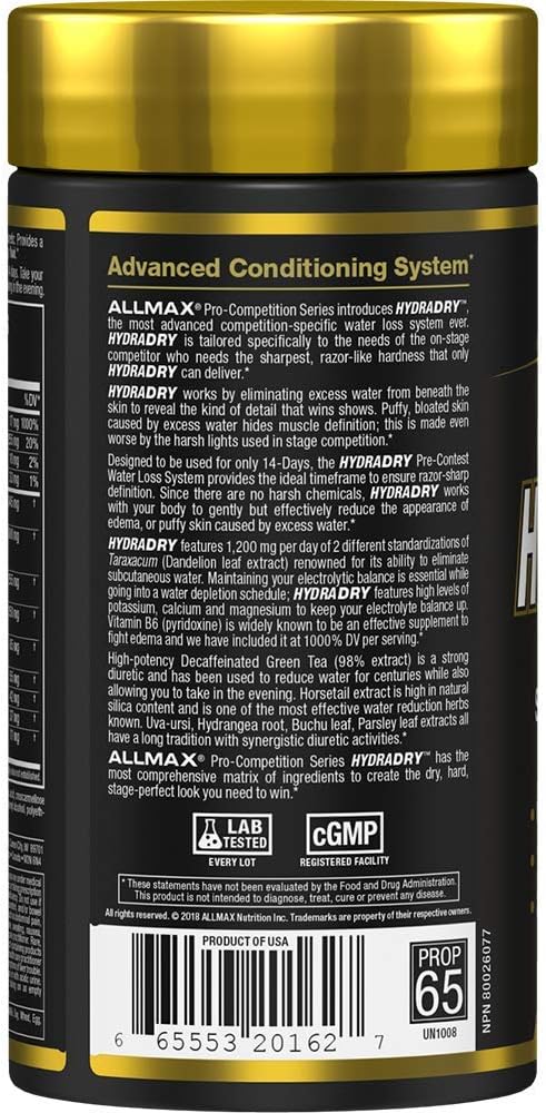 ALLMAX HydraDry 14-Day Pre-Contest Water Loss System - 84 Tablets - Nutrition Supplement