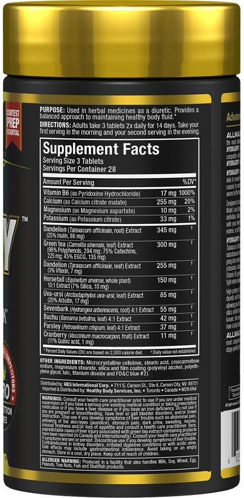 ALLMAX HydraDry 14-Day Pre-Contest Water Loss System - 84 Tablets - Nutrition Supplement