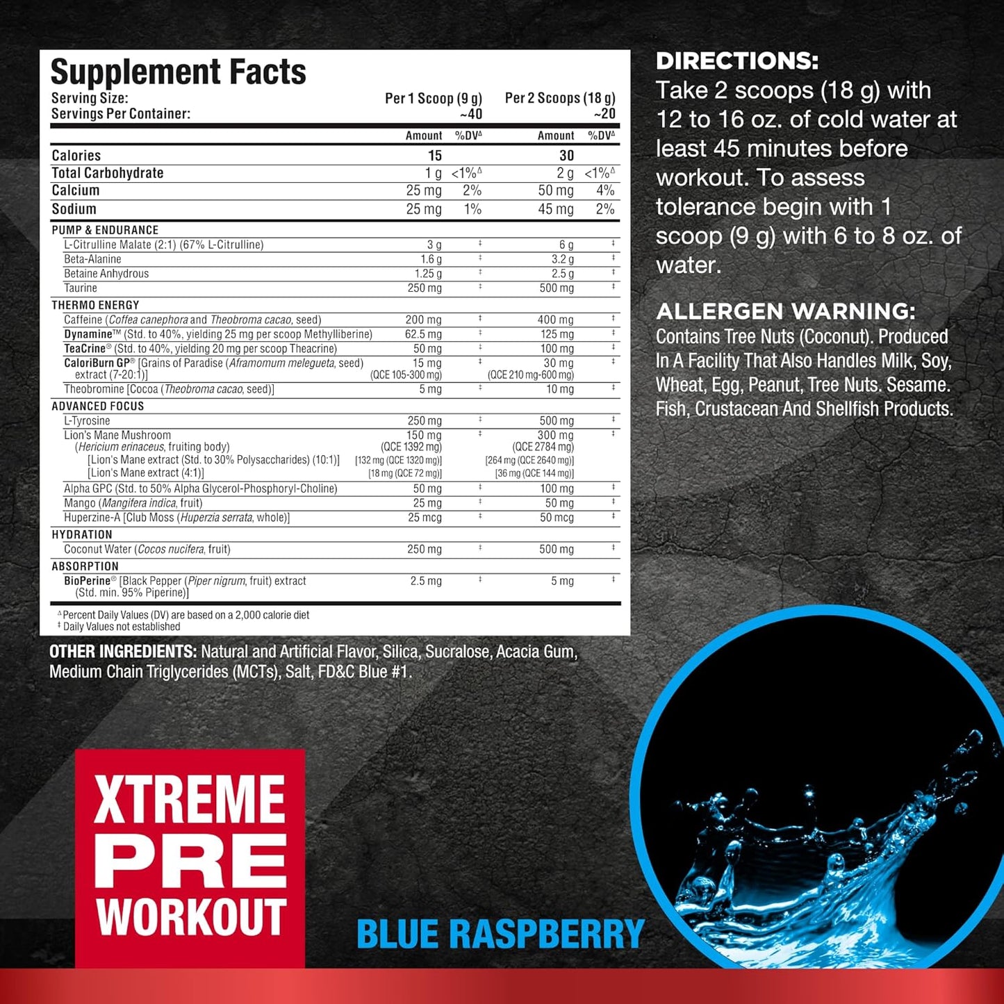 ALLMAX Impact Igniter Extreme Pre Workout Powder - Blue Raspberry Flavor with Citrulline Malate, Beta-Alanine, Caffeine, Taurine, Betaine Anhydrous