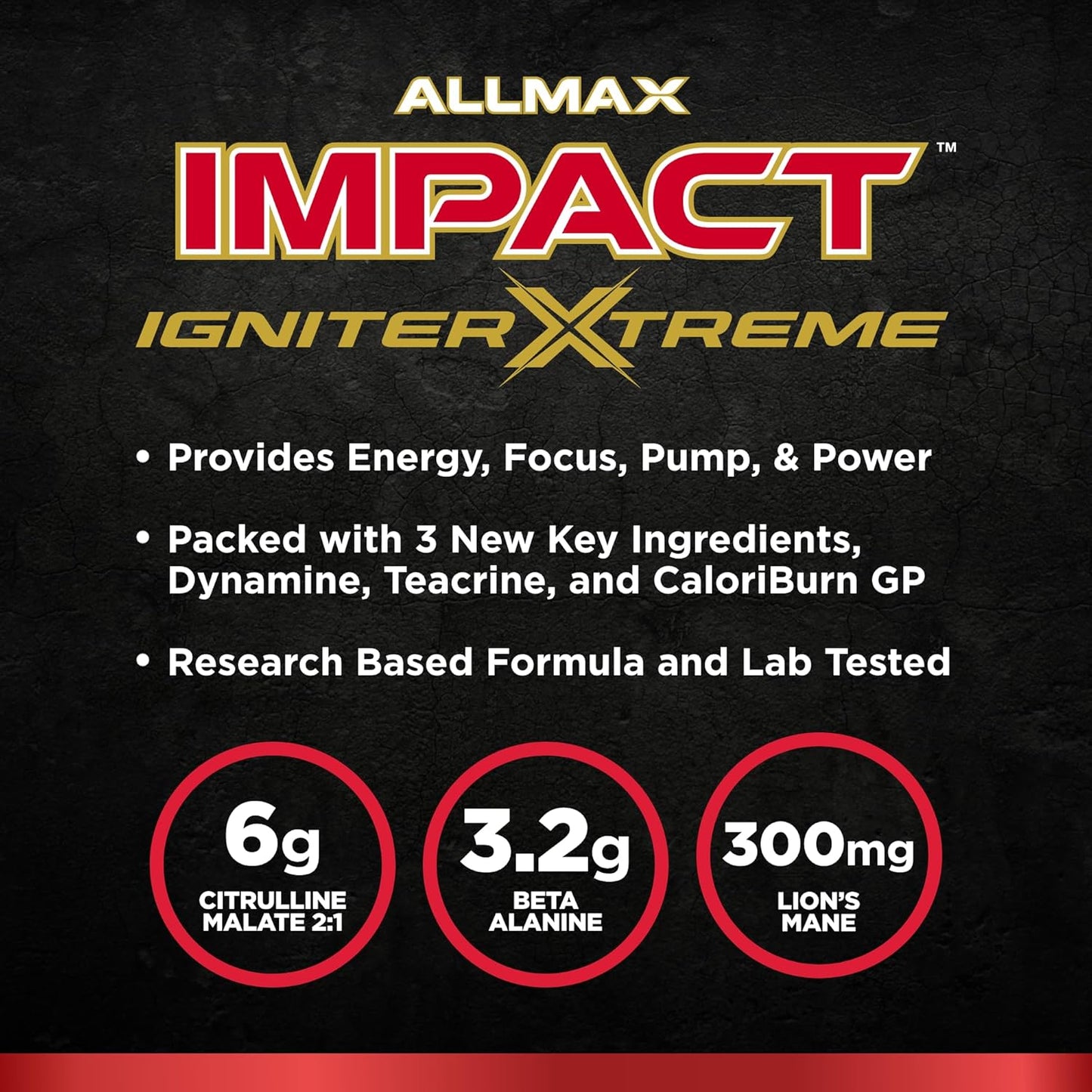ALLMAX Impact Igniter Extreme Pre Workout Powder - Blue Raspberry Flavor with Citrulline Malate, Beta-Alanine, Caffeine, Taurine, Betaine Anhydrous