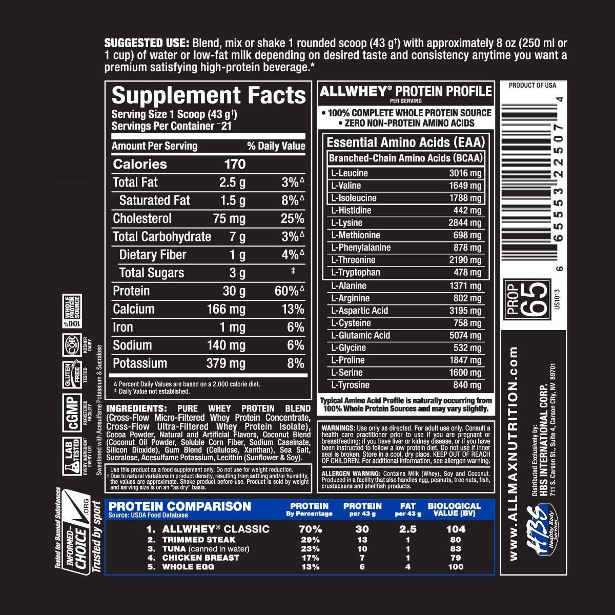 ALLMAX Nutrition AllWhey Classic 100% Whey Protein Chocolate - 2 lbs (907 g) - Premium Quality Supplement