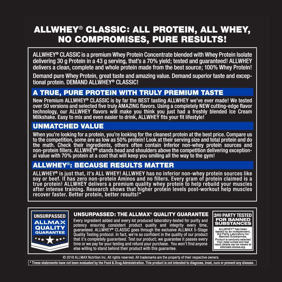 ALLMAX Nutrition AllWhey Classic 100% Whey Protein Chocolate - 2 lbs (907 g) - Premium Quality Supplement