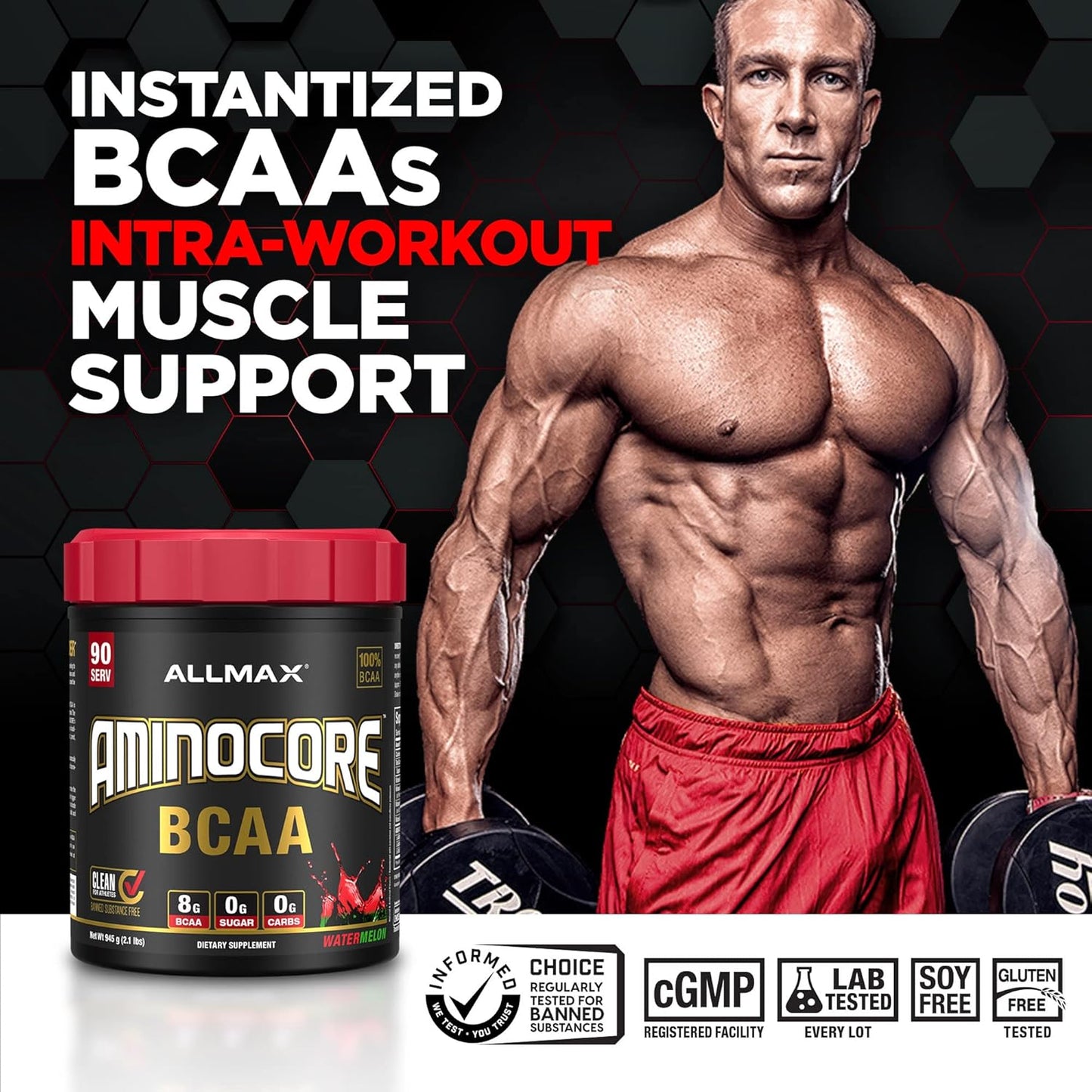ALLMAX Nutrition AMINOCORE BCAA Powder - White Grape Flavor, 315g - Gluten Free Intra & Post Workout Recovery Drink with 8.18g Amino Acids