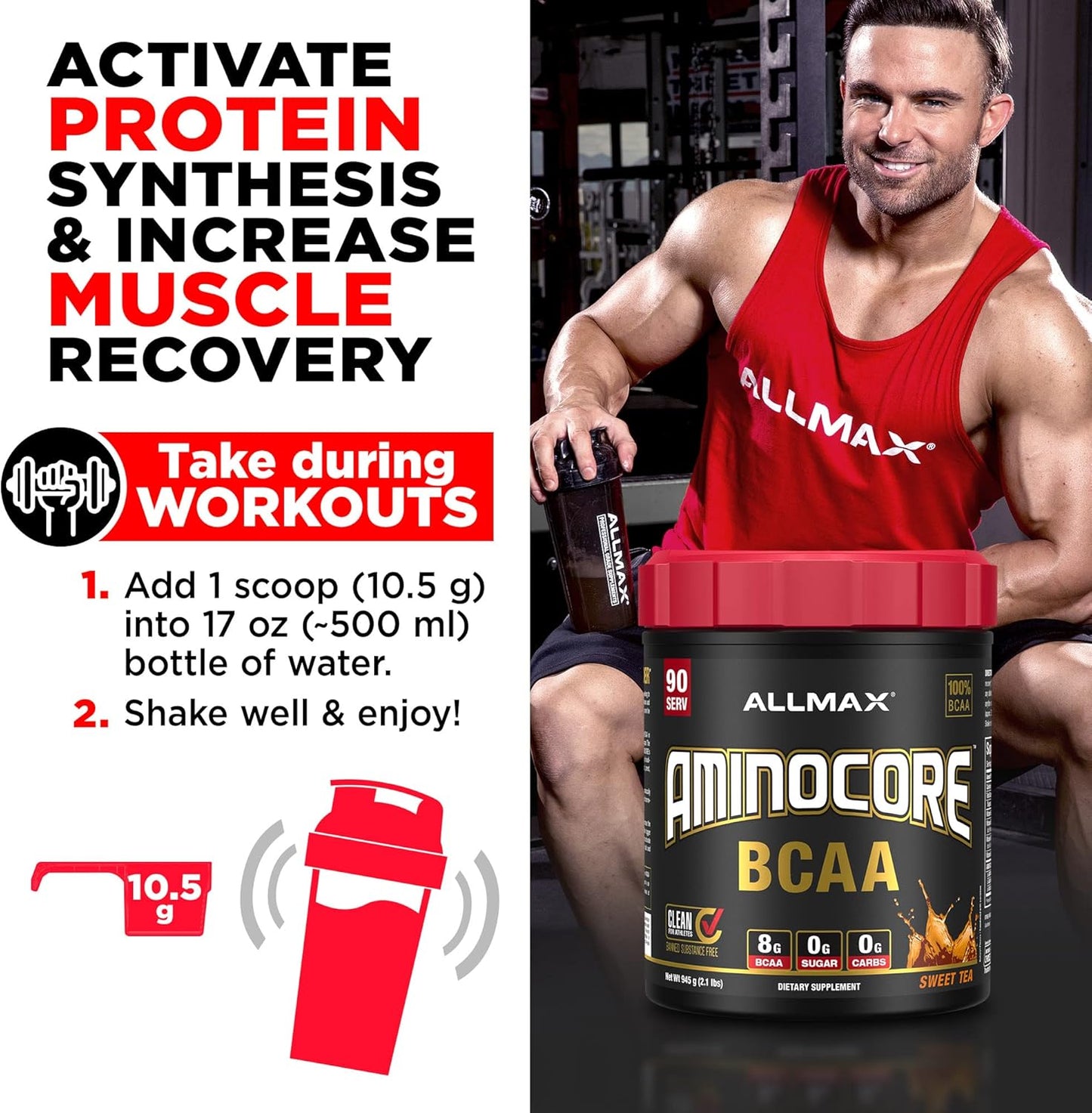 ALLMAX Nutrition AMINOCORE BCAA Powder - White Grape Flavor, 315g - Gluten Free Intra & Post Workout Recovery Drink with 8.18g Amino Acids