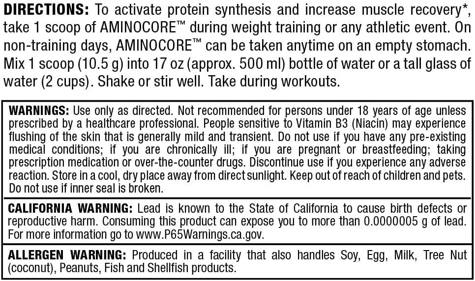 ALLMAX Nutrition AMINOCORE BCAA Powder - White Grape Flavor, 315g - Gluten Free Intra & Post Workout Recovery Drink with 8.18g Amino Acids