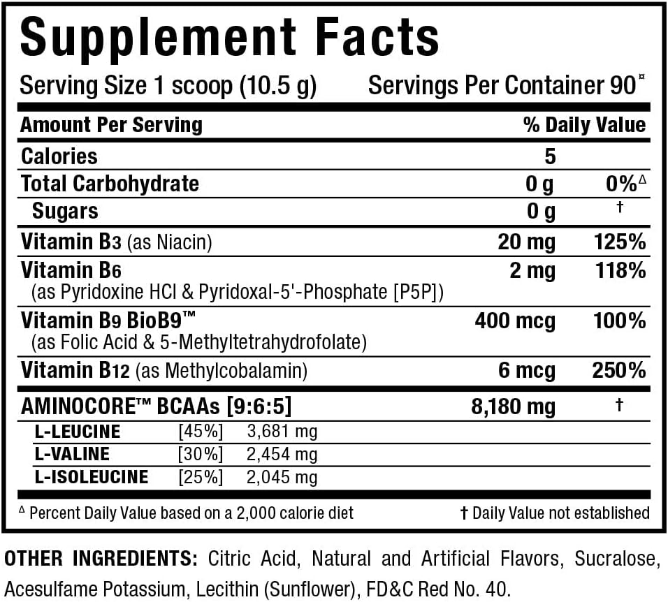 ALLMAX Nutrition AMINOCORE BCAA Powder, Pink Lemonade Flavor with B Vitamins - 945g, 90 Servings - 8.18g of BCAAs Per Serving - Sugar Free and Filler-Free