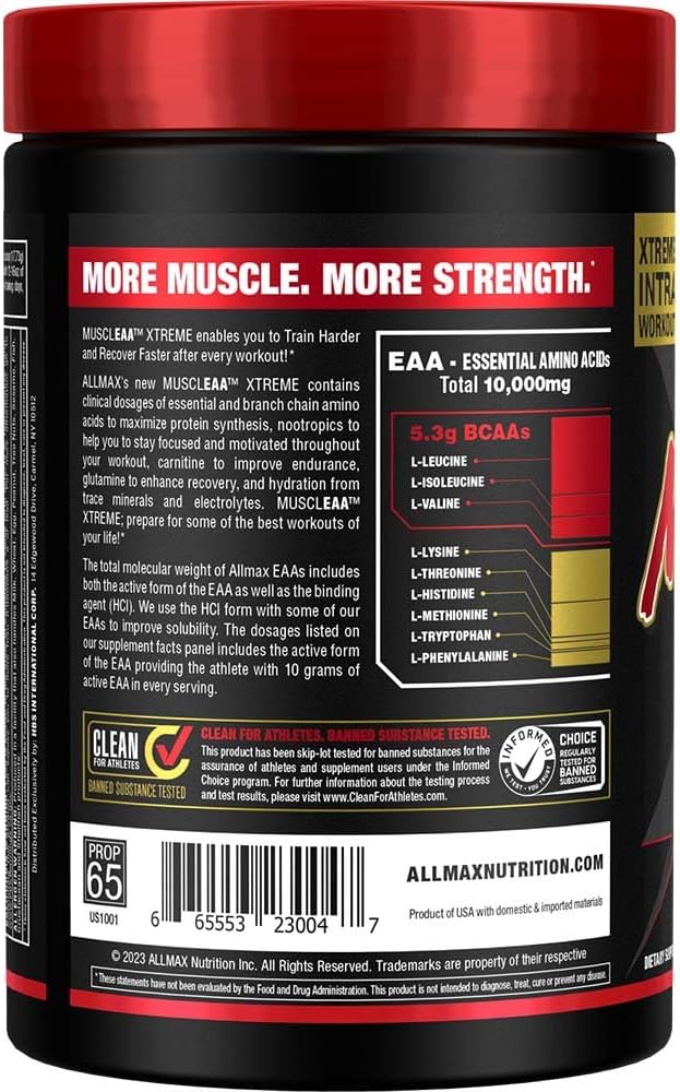 ALLMAX Nutrition Cherry Limeade MUSCLEAA Xtreme Powder - 532g - EAAs, BCAAs, Hydration - 30 Servings