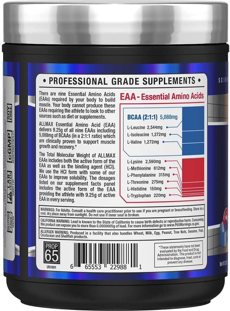 ALLMAX Nutrition Essentials EAA Powder - Unflavored, 320g - Build Muscle, Recovery Support - 5g BCAAs, Vegan, Gluten Free - 30 Servings