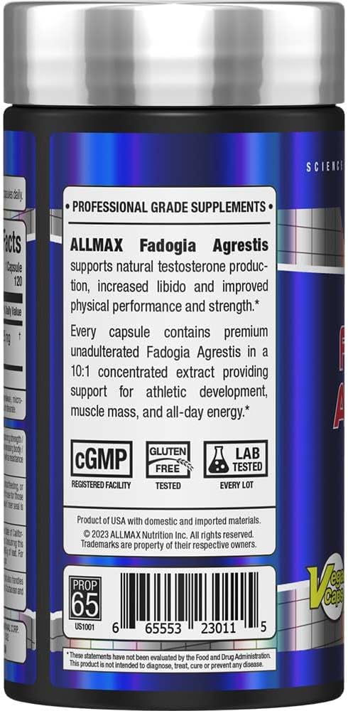 ALLMAX Nutrition Fadogia Agrestis Supplement - 120 Capsules - Boosts Testosterone, Libido, Muscle Growth - Men’s Health - 120 Servings