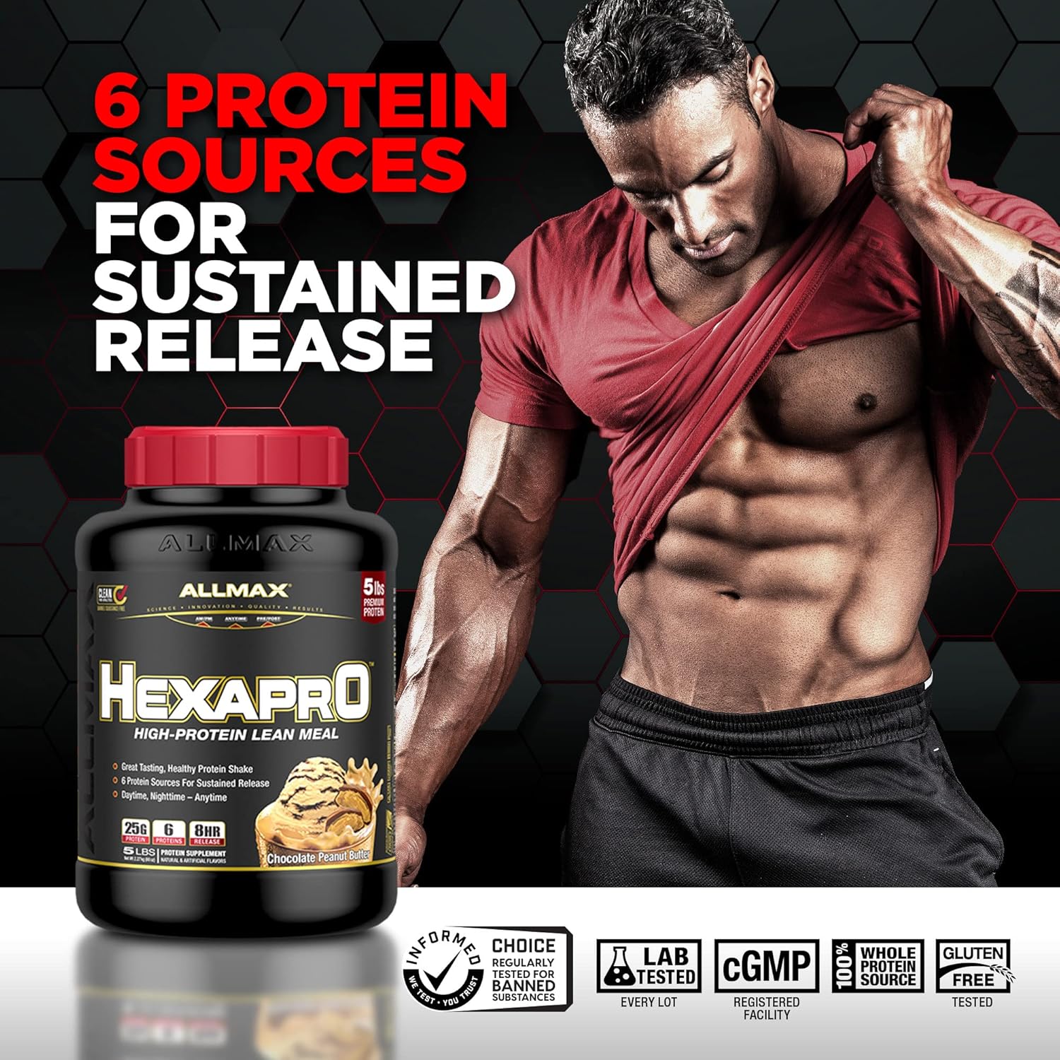 ALLMAX Nutrition HEXAPRO French Vanilla Protein Powder - 2 lb Tub - 25g Protein Per Serving - 8-Hour Sustained Release Formula - Zero Sugar - 21 Servings