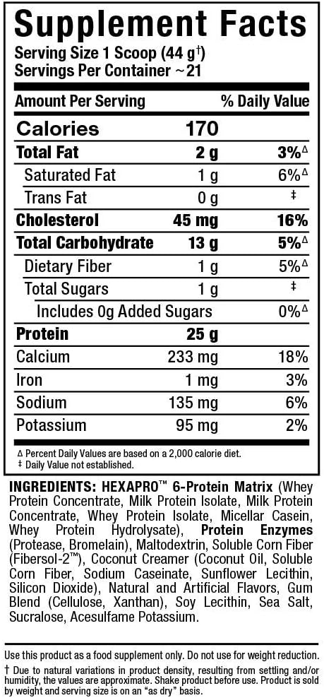 ALLMAX Nutrition HEXAPRO French Vanilla Protein Powder - 2 lb Tub - 25g Protein Per Serving - 8-Hour Sustained Release Formula - Zero Sugar - 21 Servings