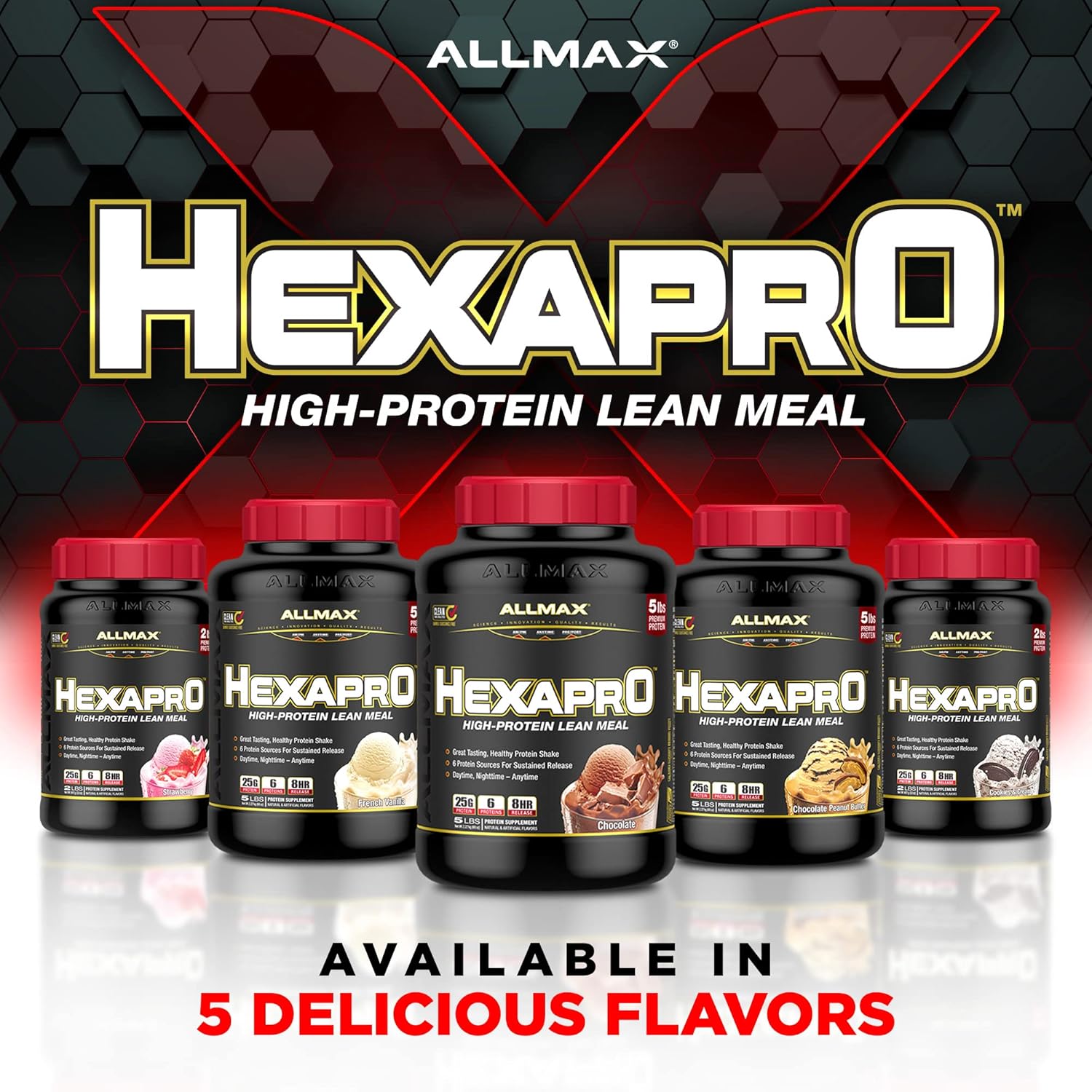 ALLMAX Nutrition HEXAPRO French Vanilla Protein Powder - 2 lb Tub - 25g Protein Per Serving - 8-Hour Sustained Release Formula - Zero Sugar - 21 Servings