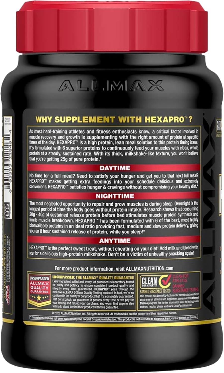 ALLMAX Nutrition HEXAPRO French Vanilla Protein Powder - 2 lb Tub - 25g Protein Per Serving - 8-Hour Sustained Release Formula - Zero Sugar - 21 Servings