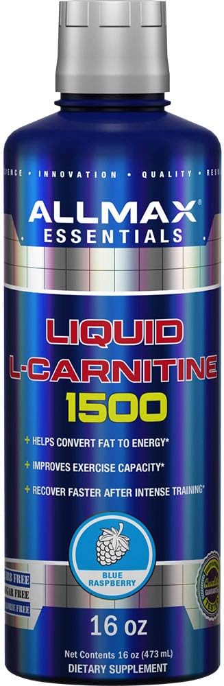 ALLMAX Nutrition Liquid L-Carnitine 1500 with Vitamin B5, Blue Raspberry Flavor, 16 oz - Boost Energy and Metabolism