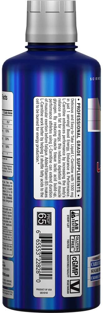 ALLMAX Nutrition Liquid L-Carnitine 1500 with Vitamin B5, Blue Raspberry Flavor, 16 oz - Boost Energy and Metabolism
