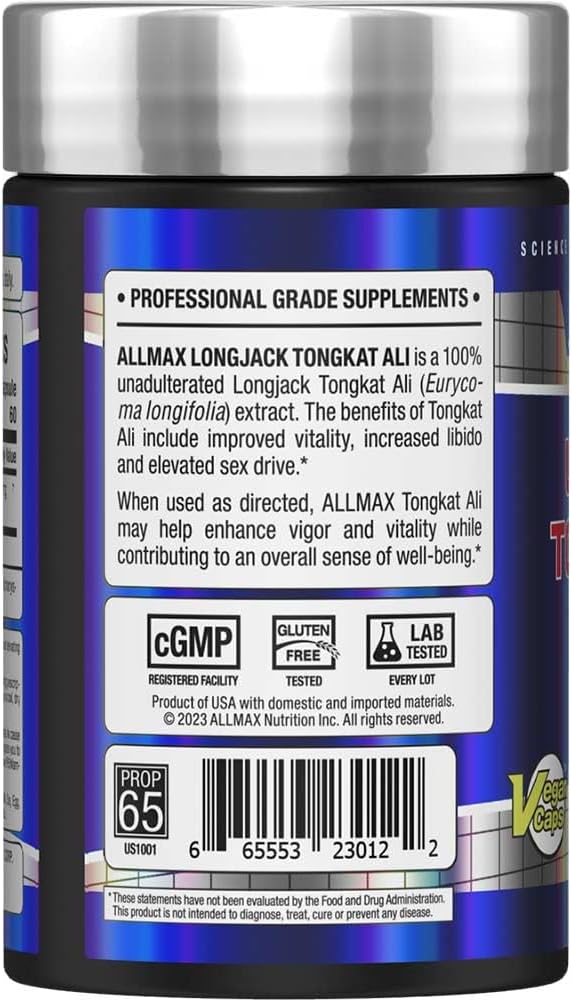 ALLMAX Nutrition LongJack Tongkat Ali Capsules - 60 Count - Men’s Health Supplement for Improved Vitality - 60 Servings