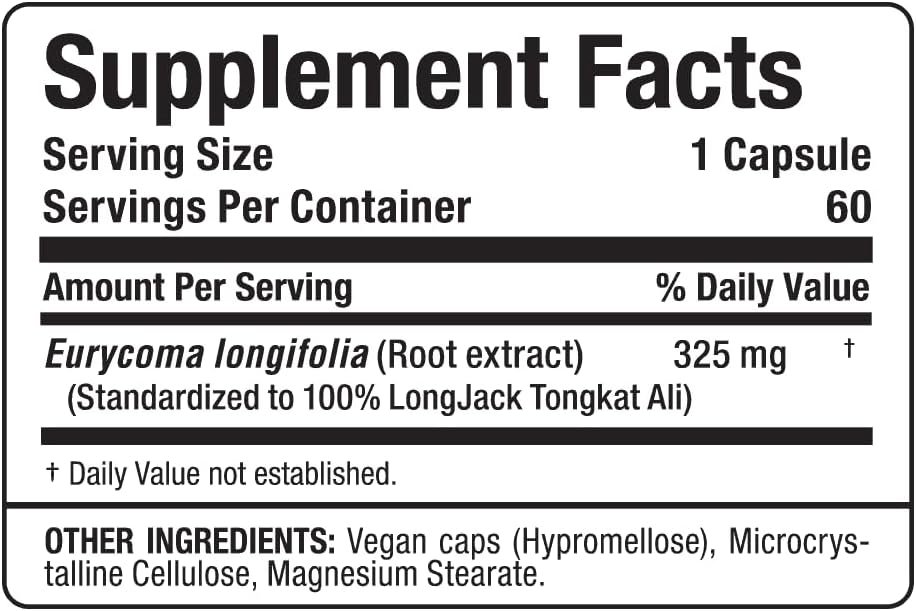 ALLMAX Nutrition LongJack Tongkat Ali Capsules - 60 Count - Men’s Health Supplement for Improved Vitality - 60 Servings