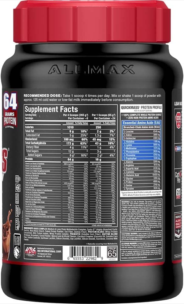ALLMAX Nutrition QUICKMASS Chocolate 3.5 lb - Rapid Mass Gain Catalyst - 64g Protein - 3:1 Carb to Protein - Zero Trans Fat - 24 Servings