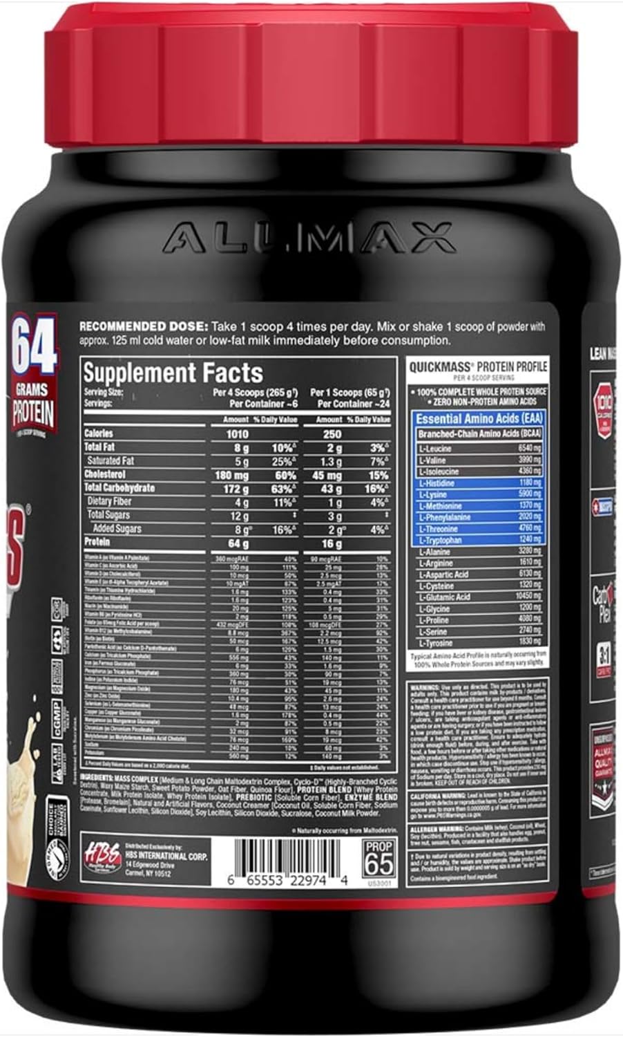 ALLMAX Nutrition QUICKMASS Vanilla 3.5 lb - Mass Gainer with 64g Protein - 3:1 Carb to Protein Ratio - 24 Servings