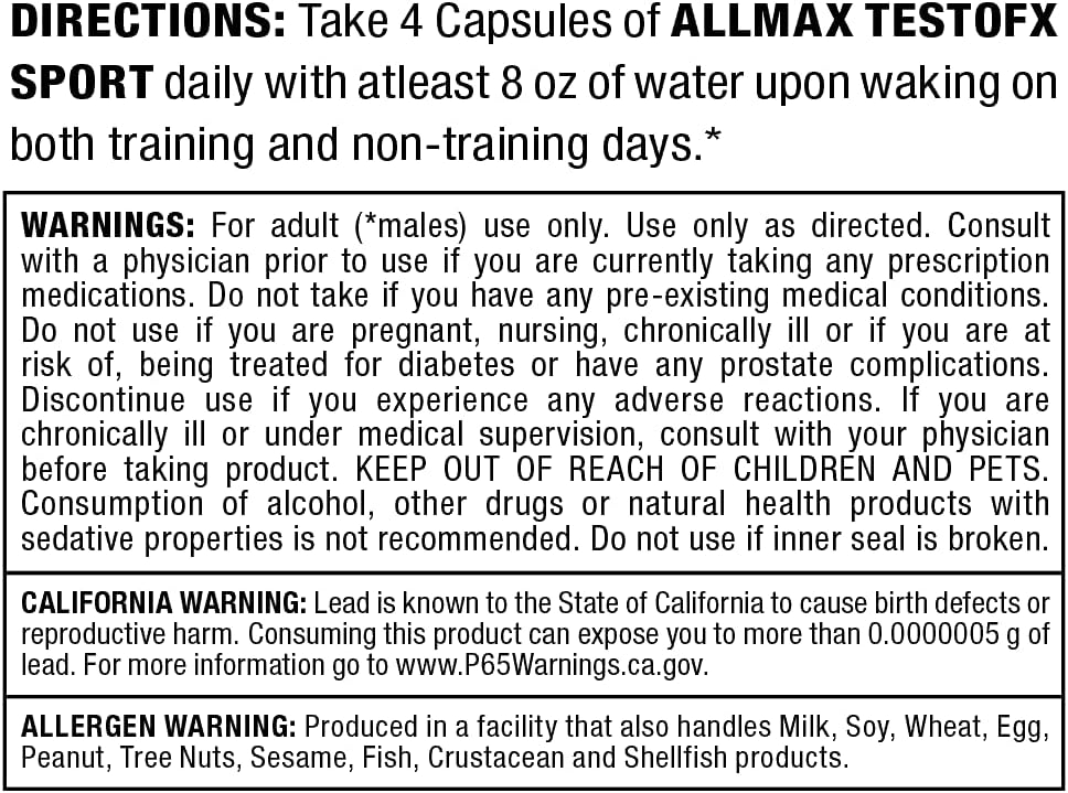 ALLMAX TESTOFX Sport - 80 Capsules - Testosterone Support Formula - Enhances Muscle Strength - Zinc, Vitamin B6 & Magnesium - 20 Servings