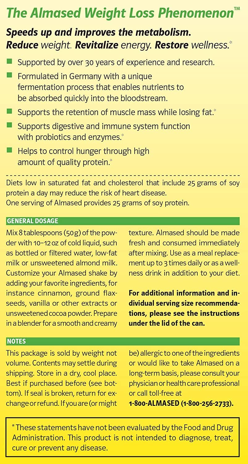 Almased Low-Glycemic Plant-Based Protein Shake Powder - Original Flavor - 17.6 oz - Nutritional Weight Support Supplement