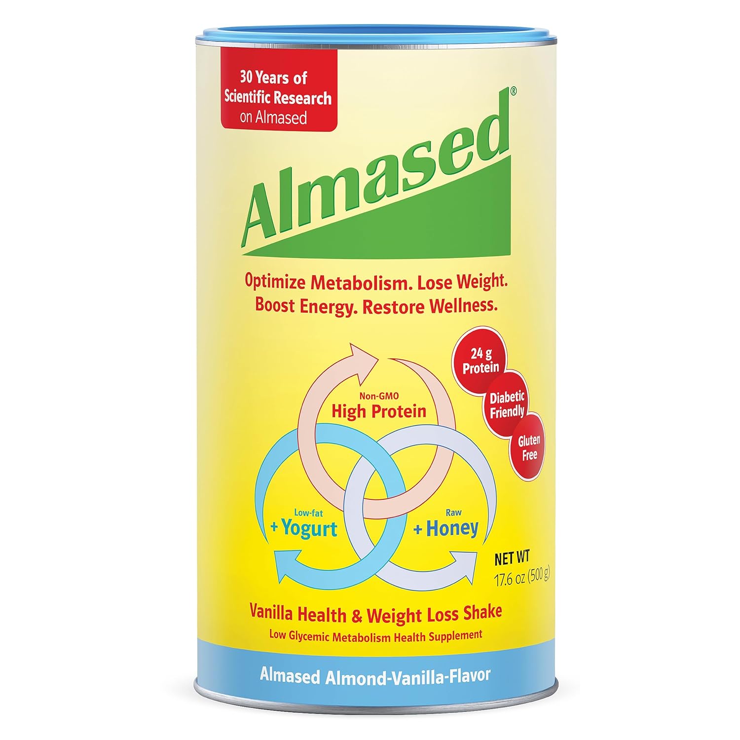 Almased Protein Powder Kit for Weight Loss - Meal Replacement Shake with 24g Protein Per Serving (Almond Vanilla, 3 Cans + Scoop)