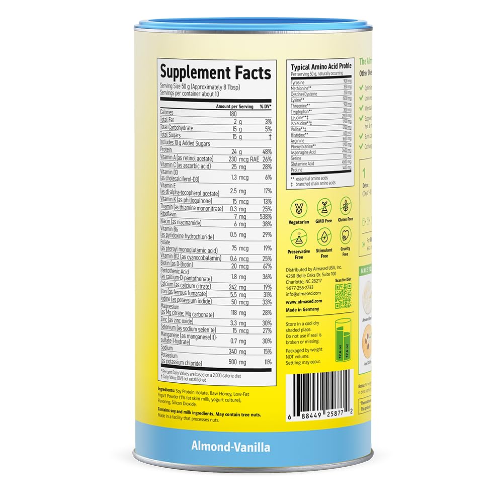 Almased Protein Powder Kit for Weight Loss - Meal Replacement Shake with 24g Protein Per Serving (Almond Vanilla, 3 Cans + Scoop)