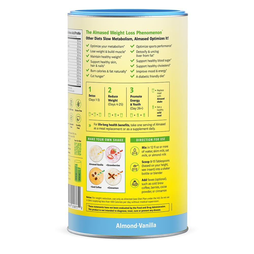 Almased Protein Powder Kit for Weight Loss - Meal Replacement Shake with 24g Protein Per Serving (Almond Vanilla, 3 Cans + Scoop)