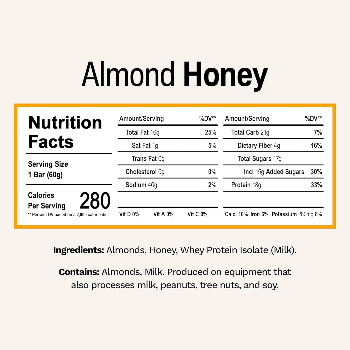 Almond Honey Rise Breakfast Whey Protein Bars - 18g Protein, 2.01 oz (12 Pack)