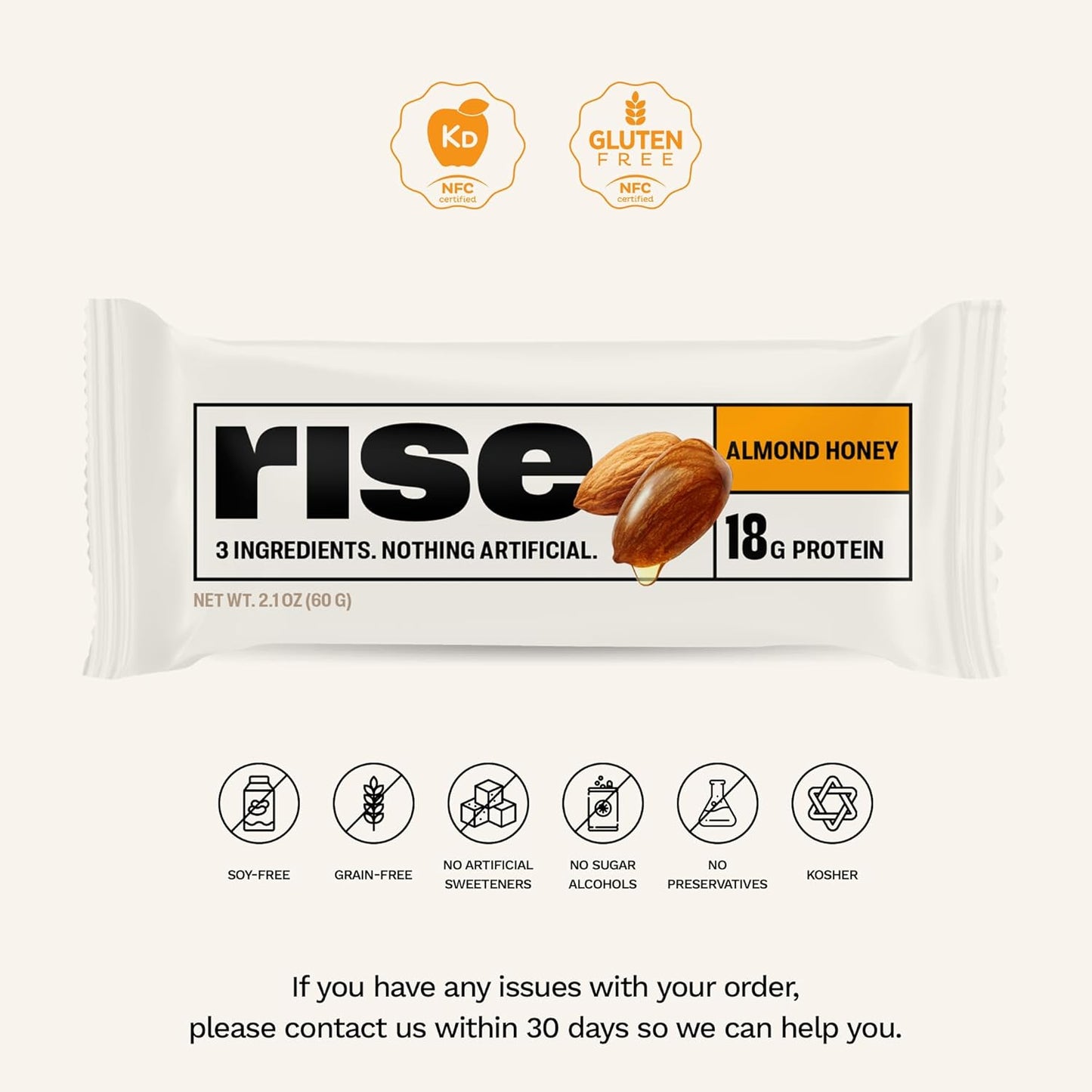 Almond Honey Rise Breakfast Whey Protein Bars - 18g Protein, 2.01 oz (12 Pack)