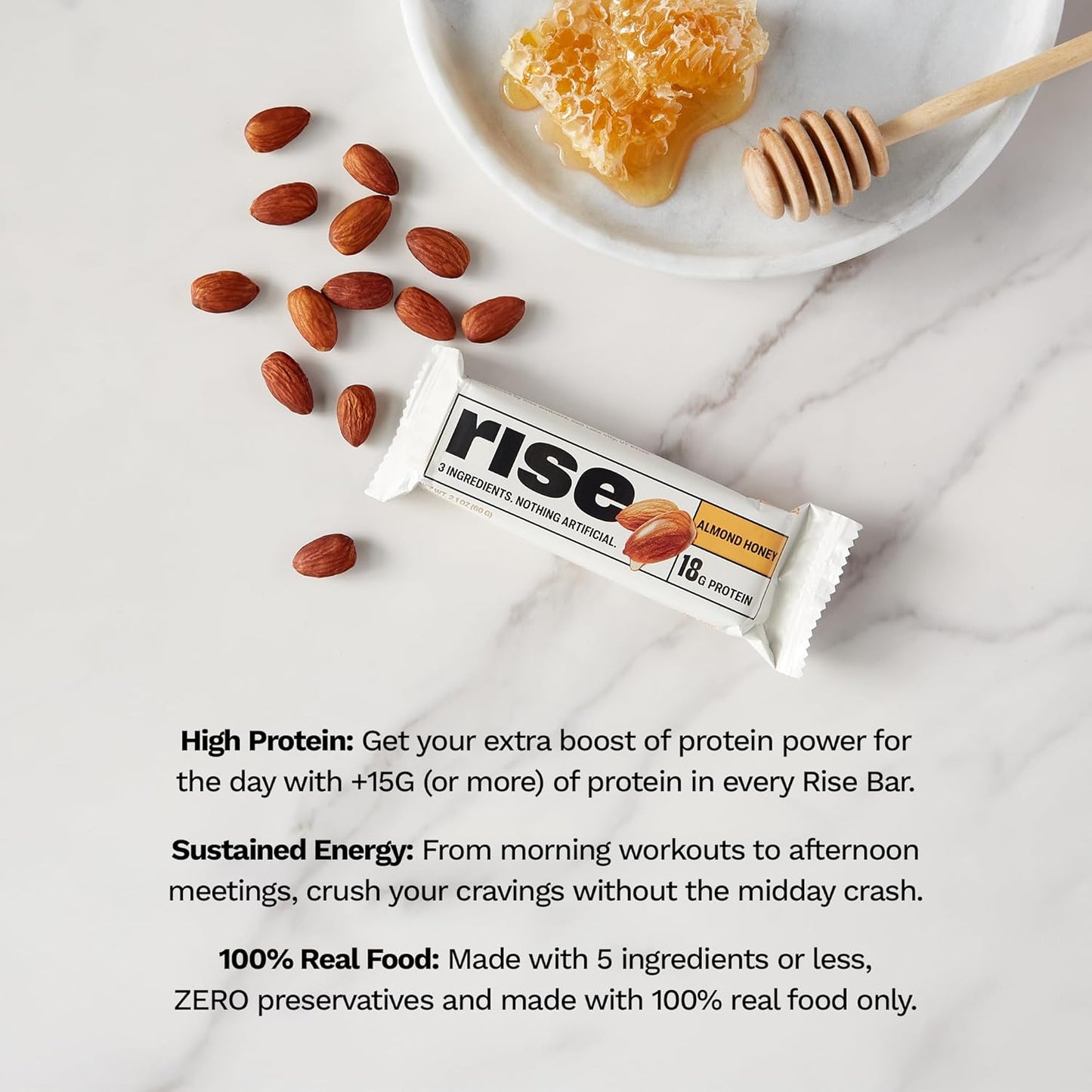 Almond Honey Rise Breakfast Whey Protein Bars - 18g Protein, 2.01 oz (12 Pack)