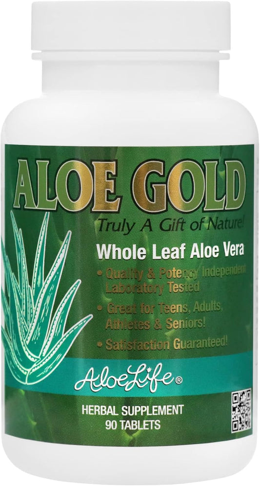 Aloe Gold Tablets - Immune Support and Digestive Health Supplement with Certified Organic Aloe Vera Leaves (90 Tablets)