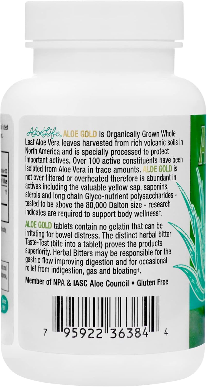 Aloe Gold Tablets - Immune Support and Digestive Health Supplement with Certified Organic Aloe Vera Leaves (90 Tablets)