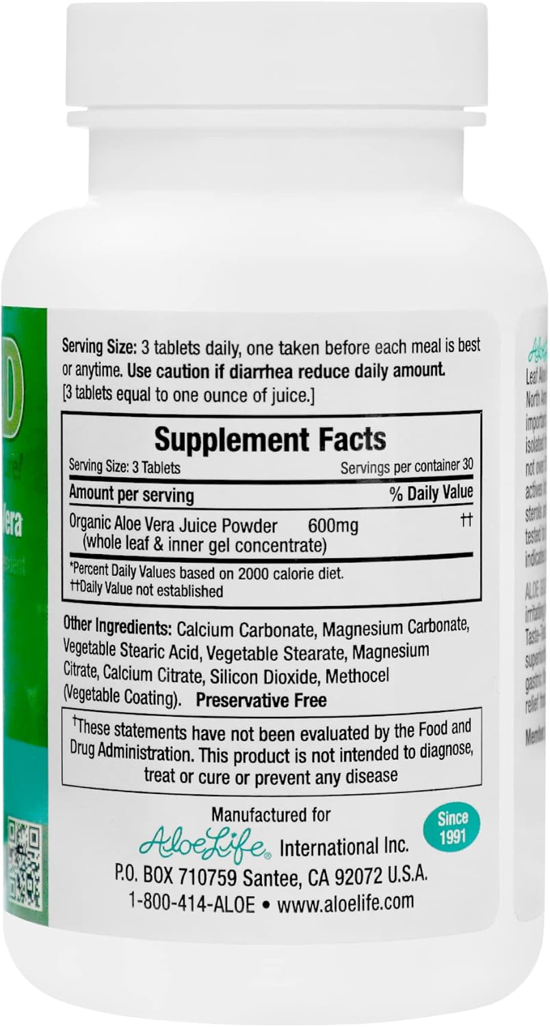 Aloe Gold Tablets - Immune Support and Digestive Health Supplement with Certified Organic Aloe Vera Leaves (90 Tablets)