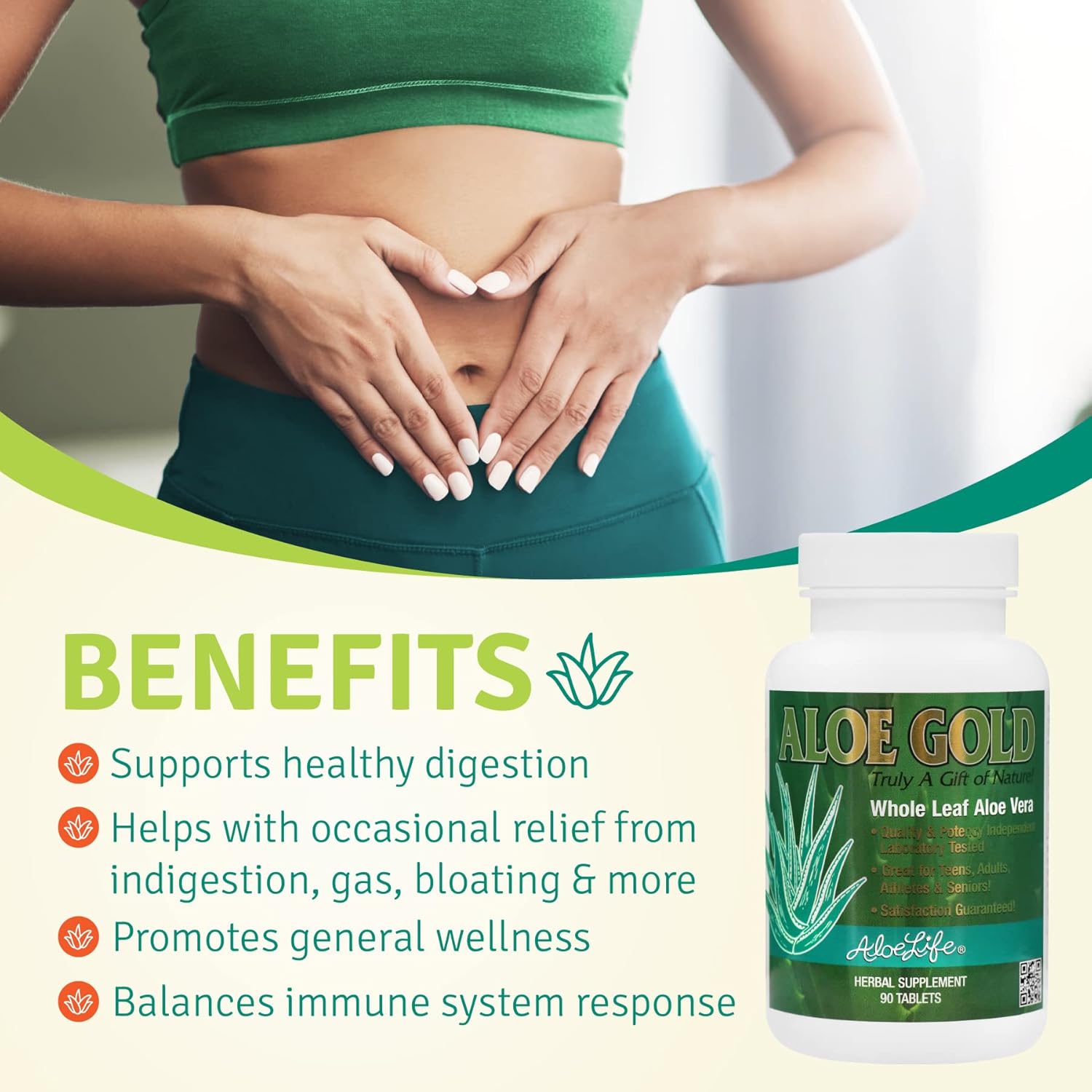 Aloe Gold Tablets - Immune Support and Digestive Health Supplement with Certified Organic Aloe Vera Leaves (90 Tablets)
