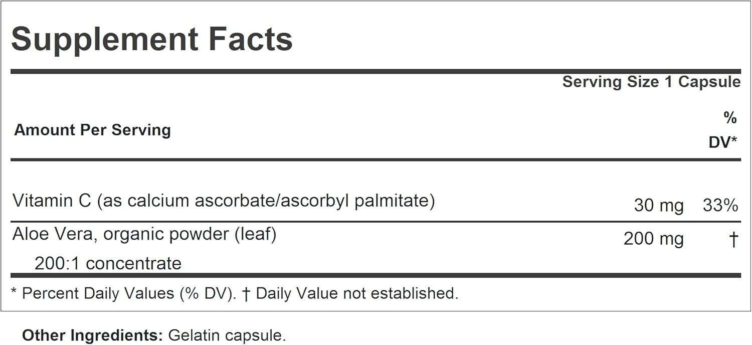 Aloe Vera 200:1 Ultra-Concentrate Capsules - Soothing Support for Stomach & Digestive System, No Additives, Easy to Swallow