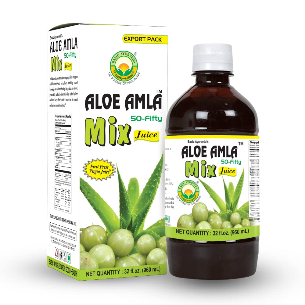 Aloe Vera and Gooseberry 50-50 Juice Blend | Vitamin C Rich Herbal Wellness Drink | No Sugar Added | 32.46 Fl Oz