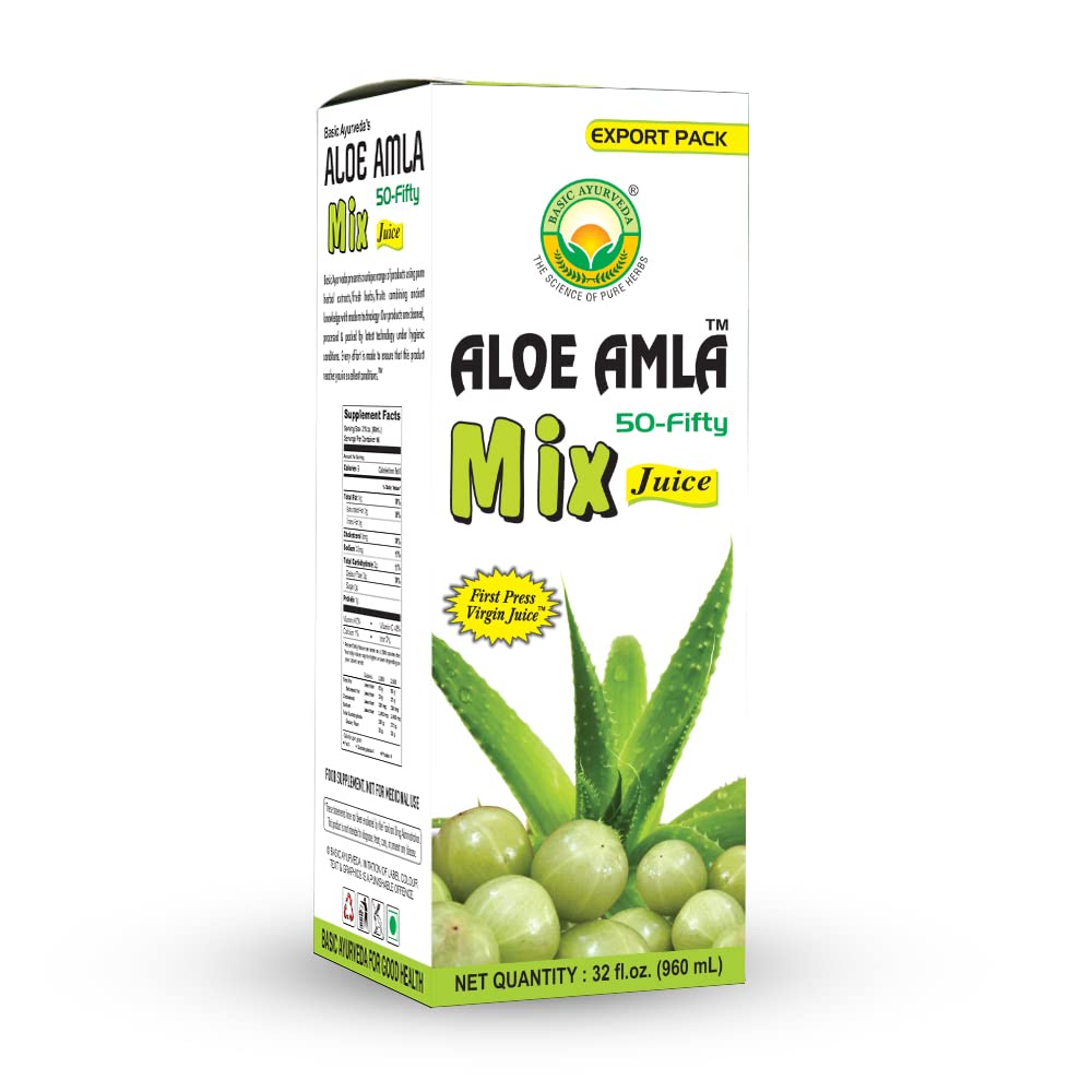 Aloe Vera and Gooseberry 50-50 Juice Blend | Vitamin C Rich Herbal Wellness Drink | No Sugar Added | 32.46 Fl Oz