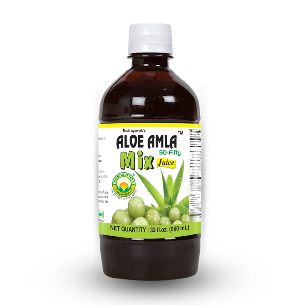 Aloe Vera and Gooseberry 50-50 Juice Blend | Vitamin C Rich Herbal Wellness Drink | No Sugar Added | 32.46 Fl Oz