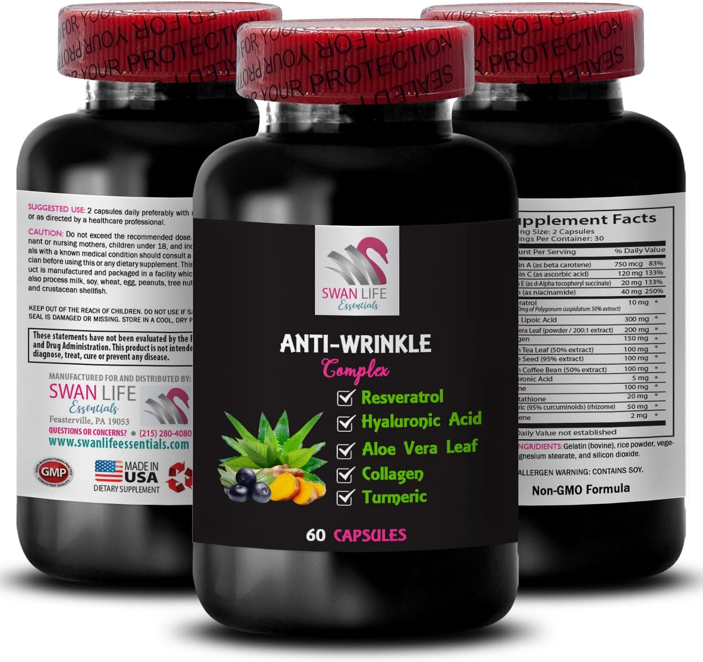 Aloe Vera Anti-Wrinkle Complex Capsules - Antioxidant Protection, Hydration Boost, Age-Defying Blend - 60 Capsules