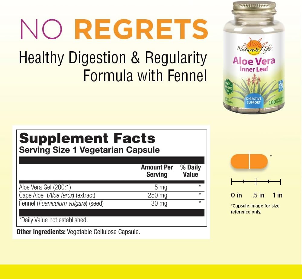 Aloe Vera Inner Leaf Capsules with Fennel for Skin Health & Digestive Support - Non-GMO Vegan Formula with No Fillers