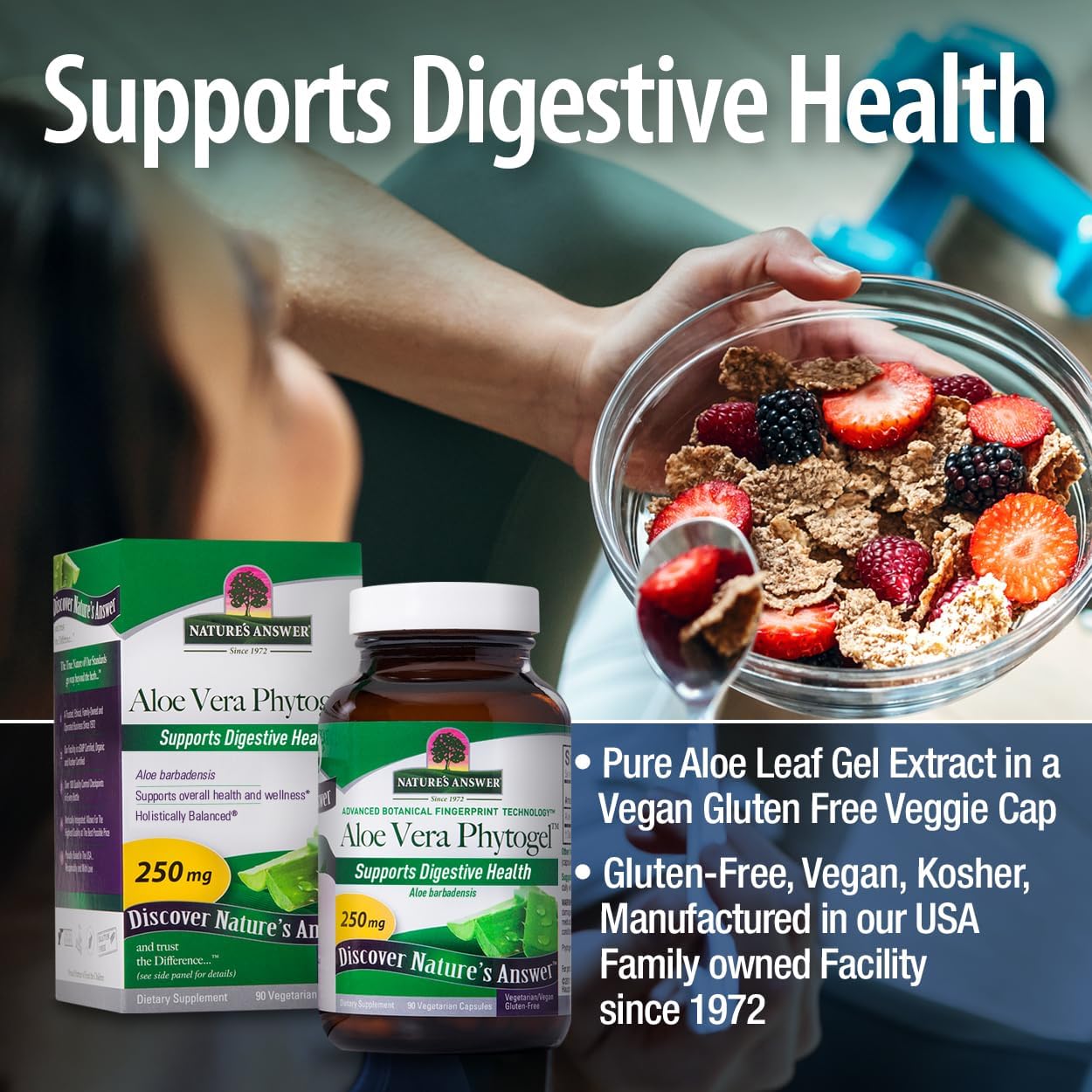 Aloe Vera Phytogel Capsules for Digestive Health | Vegan and Non-GMO | 90 Veggie Caps