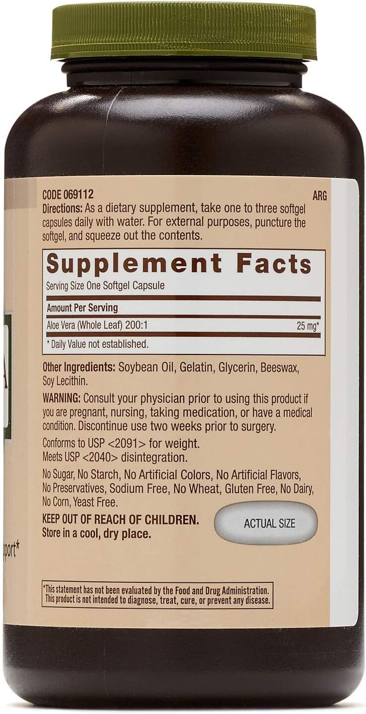 Aloe Vera SoftGel Capsules by GNC Natural Brand - Natural Supplement for Digestive Health and Skin Support